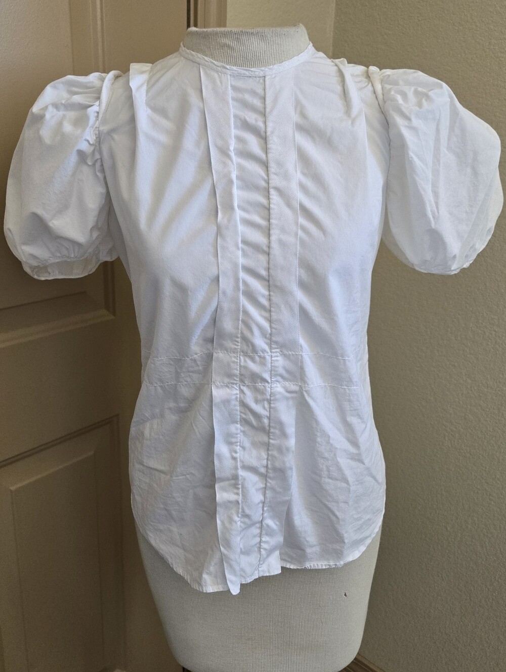 Prada puff sleeve poplin white top metal zipper M - Picture 1 of 7